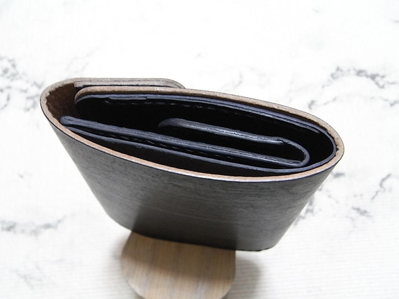 【セール】レザー　ブライドルレザー風ヌメ革　三つ折り財布　黒 3枚目の画像