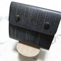 【セール】レザー　ブライドルレザー風ヌメ革　三つ折り財布　黒 1枚目の画像
