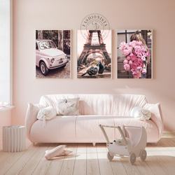 ピンク ブーケット Paris / インテリアポスター 海外アート ３枚セット / 2968 1枚目の画像