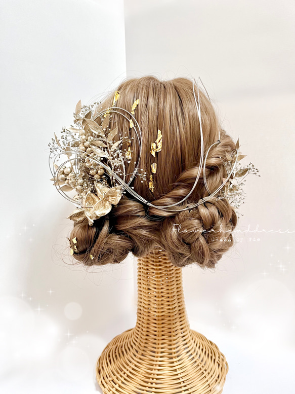 プラチナカラー　ナチュラルんs髪飾り　結婚式　成人式　卒業式　ウェディング　振袖　袴　和装　ヘッドドレス　OHANA 3枚目の画像