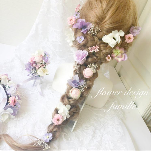 081.甘めパステルのふんわりカラーヘッドドレス♡編みおろしヘア 081.甘めパステルのふんわりカラーヘッドドレス♡編みおろしヘア