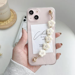 ✿iPhone15シリーズ対応✿ キーリングハンガー【White flower】iPhoneケース 3枚目の画像