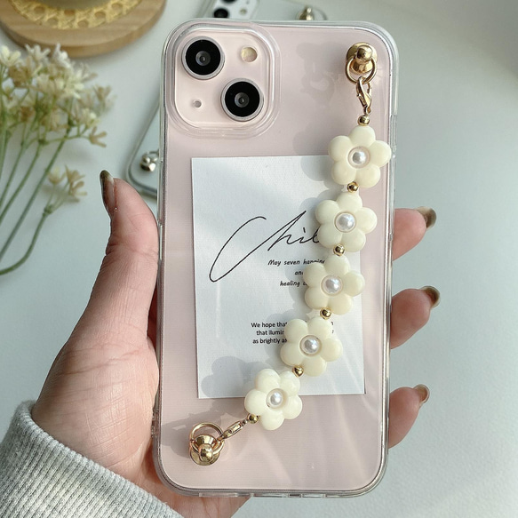 ✿iPhone15シリーズ対応✿ キーリングハンガー【White flower】iPhoneケース 6枚目の画像