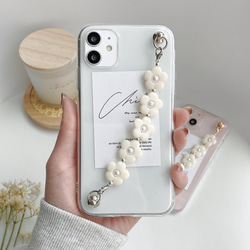 ✿iPhone15シリーズ対応✿ キーリングハンガー【White flower】iPhoneケース 4枚目の画像