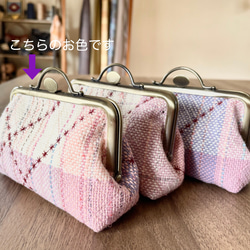 手織り桜色の押し口がまポーチ　（桜ピンク×ブルー）） 8枚目の画像