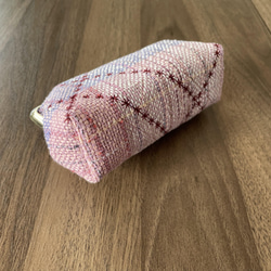 手織り桜色の押し口がまポーチ　（桜ピンク×ブルー）） 6枚目の画像