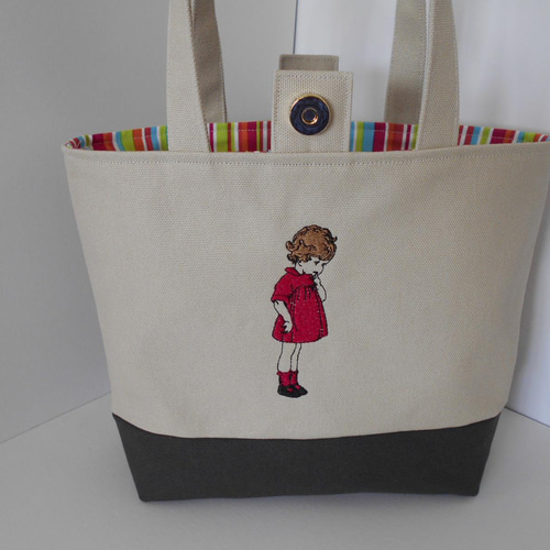 (手づくり)\"感謝溢れ出る日の夕暮れ\"レザー帆布トートバッグ/ネコ刺繍 手づくり)