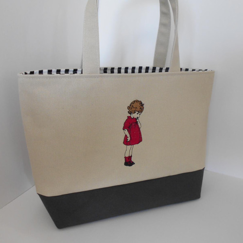 刺繍の帆布のトートバッグ 可愛いフランスの女の子 トートバッグ