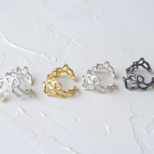 meshイヤーカフ〔単品〕シルバー925 淡水パール 粘菌 イヤーカフ sizle