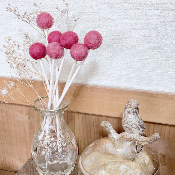 ♦︎受注制作♦︎梅の花色フェルトボールのアロマスティック７本セット 8枚目の画像
