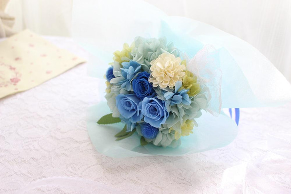 りわページ　卒業ブーケ 青ブルーの花束♥卒業式や送別に。 プリザーブドフラワー yuki*florist