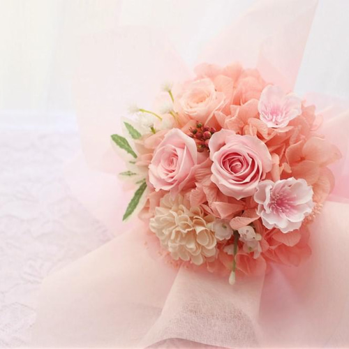 桜入りピンクの花束♥卒業式や送別に。 プリザーブドフラワー
