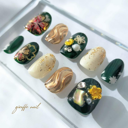 特集掲載】69 ネイルチップ 振袖ネイル 和装ネイル 前撮りネイル 緑