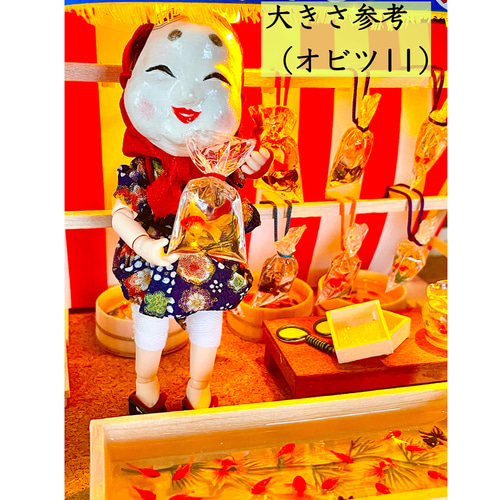 金魚すくいの金魚袋（琉金） ミニチュア ストラップ 帯飾り 携帯