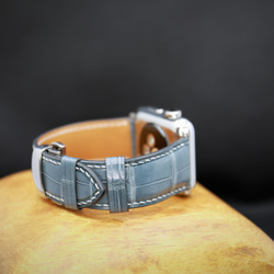 【新作】高級革使用Apple Watch クロコダイル革 ワニ革 バンド 時計ベルト グレイーD86総手縫い製作 10枚目の画像