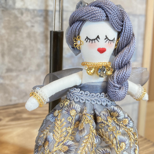 ルルベちゃん】「Jewel fairy」ブルーグレー×ゴールド バッグチャーム 