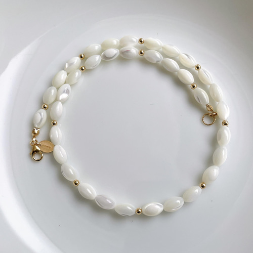 再販♪【14kgf】マザーオブパール×goldbeads ショートネックレス