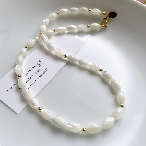 再販♪【14kgf】マザーオブパール×goldbeads ショートネックレス