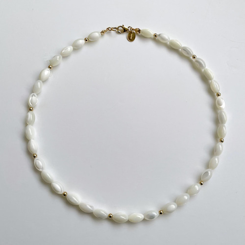 再販♪【14kgf】マザーオブパール×goldbeads ショートネックレス