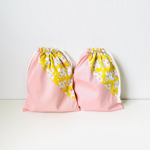 【即納可能】北欧風 花柄×ピンクのかわいいお着替え袋　入園入学グッズ 4枚目の画像