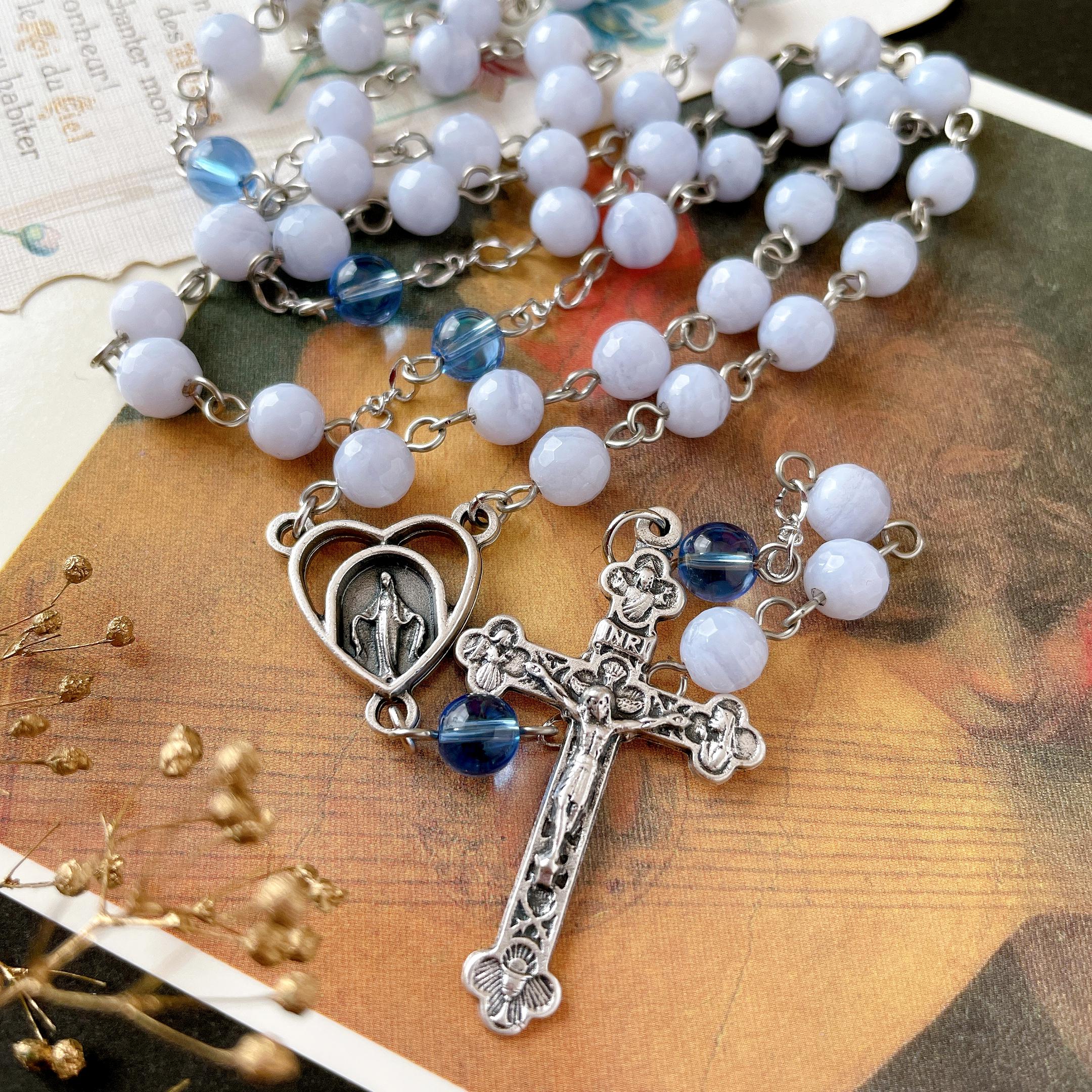 ブルーレースアゲート×ブルークォーツのロザリオ