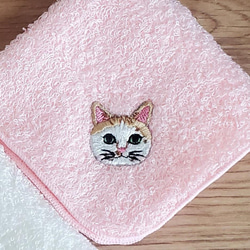 ♡桜ピンク♡の猫さん刺繍の泉州タオルハンカチ♬ 6枚目の画像