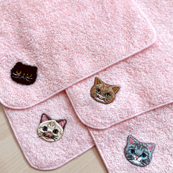 ♡桜ピンク♡の猫さん刺繍の泉州タオルハンカチ♬ ハンカチ・手ぬぐい