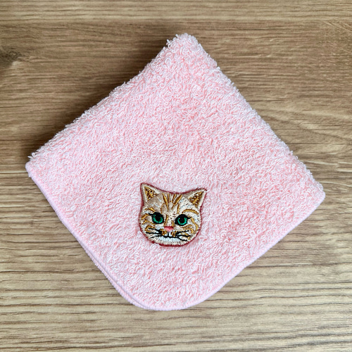 ♡桜ピンク♡の猫さん刺繍の泉州タオルハンカチ♬ ハンカチ・手ぬぐい