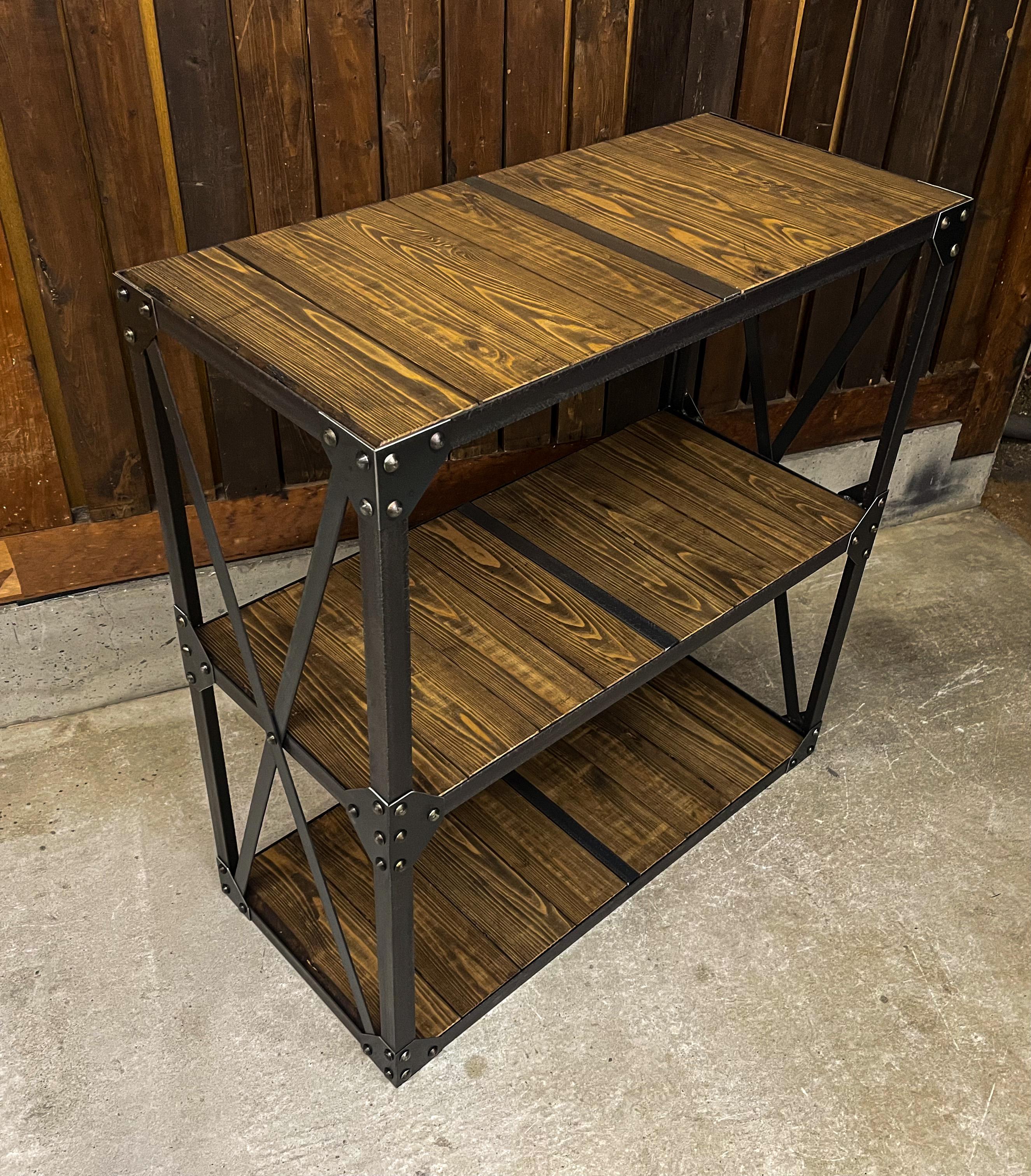 アイアンリベットラック［木板］リベット　食器棚　洋服棚　植物棚　インダストリアル　アイアン家具