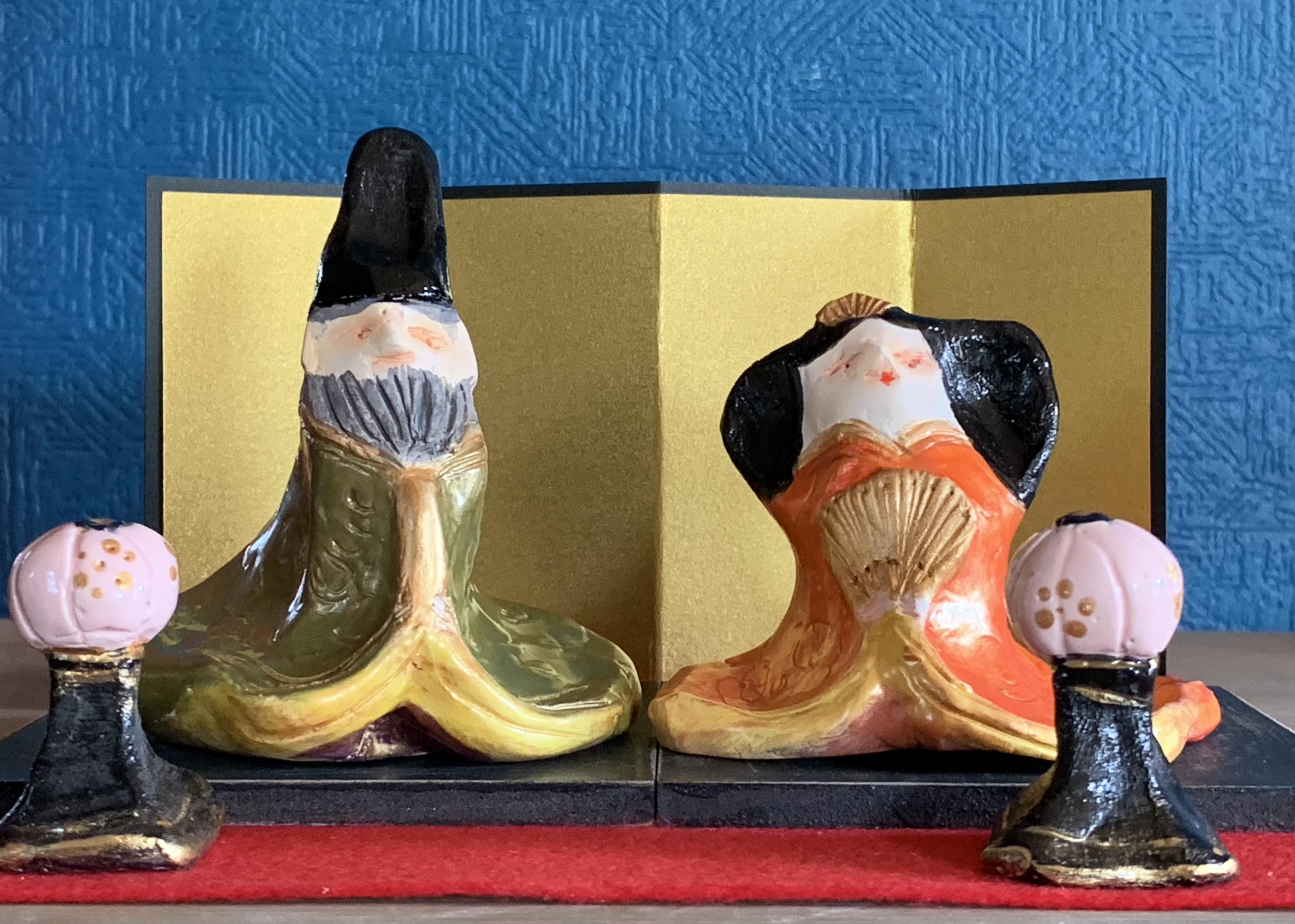 【箱付】朱金 絵付け雛人形 内裏雛