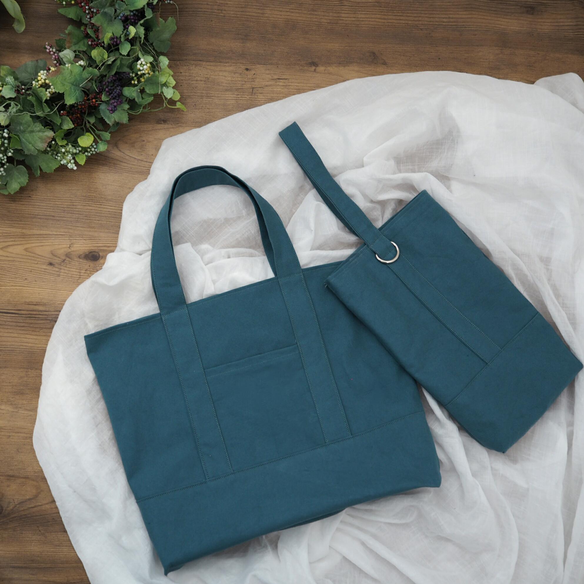 大人も使える シックな 入園入学グッズ セット ☆ ヴィンテージ帆布 ブルーグリーン