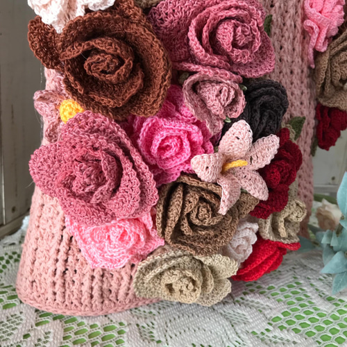 かぎ針編み バッグ レース編み ばらモチーフ かぎ編み薔薇のモチーフ