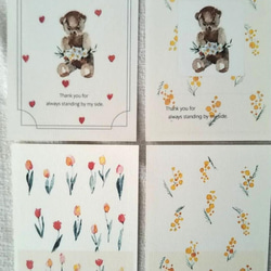 ミモザとハート柄　ティディベア　ポストカード4枚セット 2枚目の画像