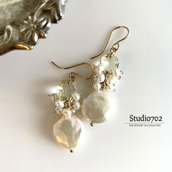 14kgf トロレアイトのピアスwithバイカラー・クォーツ ピアス（フック