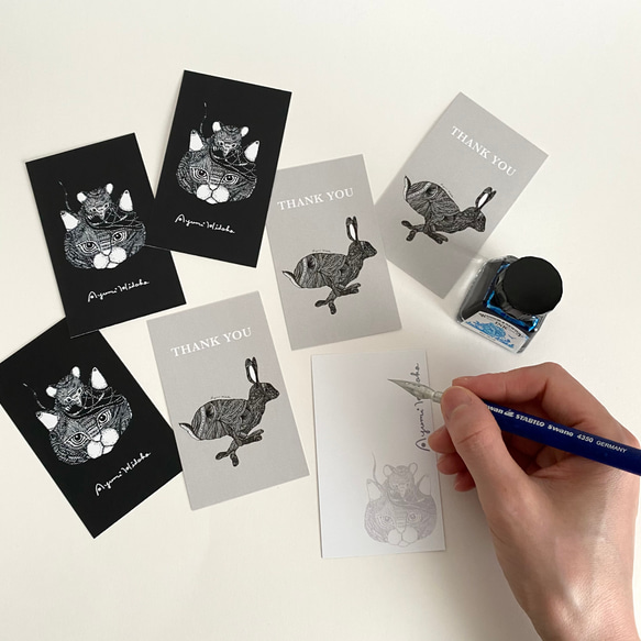 モノトーンな猫たちの ポストカード・封筒セット 10枚目の画像