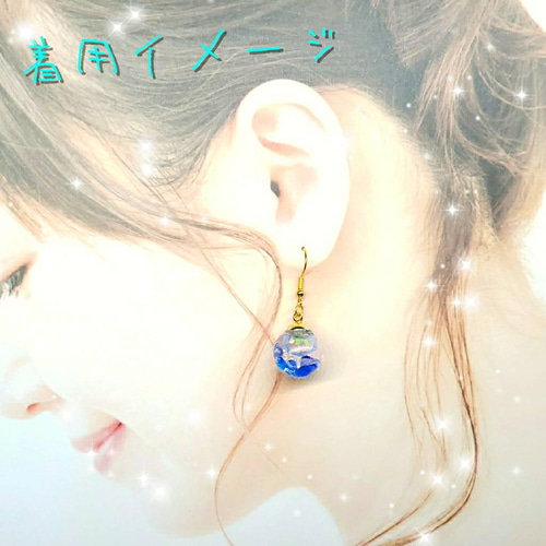 【1196】ガラスドームのピアスイヤリング シルバーフラワー×ウォーターイン オーロラガラスドームピアス