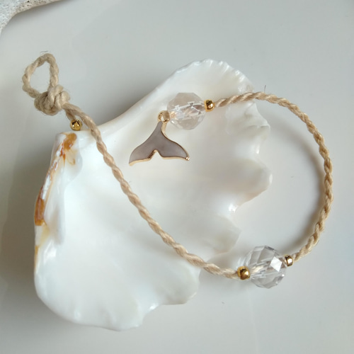 精麻*水晶*くじら尻尾◇いのちのしまお守りブレスレット 精麻*水晶*くじら尻尾◇いのちのしまお守りブレスレット