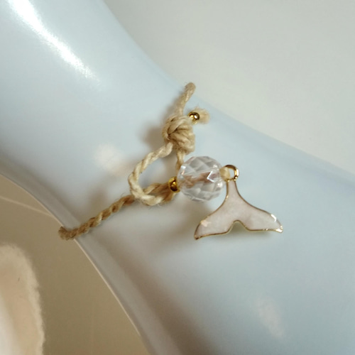 精麻＊水晶＊くじら尻尾◇いのちのしまお守りブレスレット