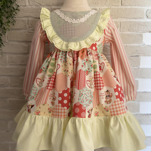 子供服 クマ＆うさぎが可愛い！フリルたっぷりワンピースドレス 110  