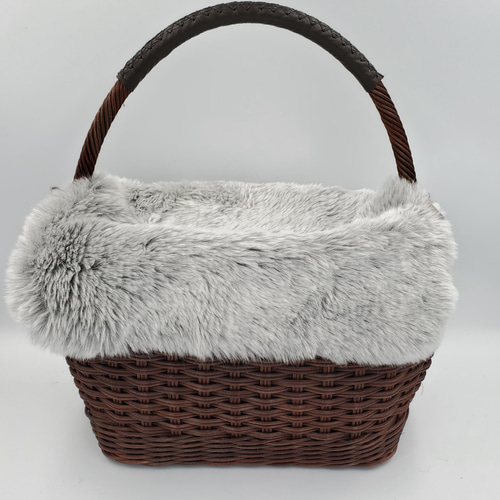 内布チェック柄ワンハンドル籐かごバッグ◇◇オブションのエコファー