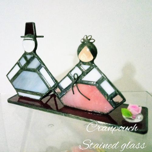 お雛様 Cｰ20 韓国風 お花付【ステンドグラス】ガラス 桃の節句