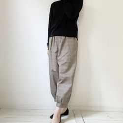 □再販大人気！グレンチェックカフスバルーンパンツ　ベージュ×茶色/オフ白×黒　★ポケット付　丈調節可能　ウエストゴム 6枚目の画像