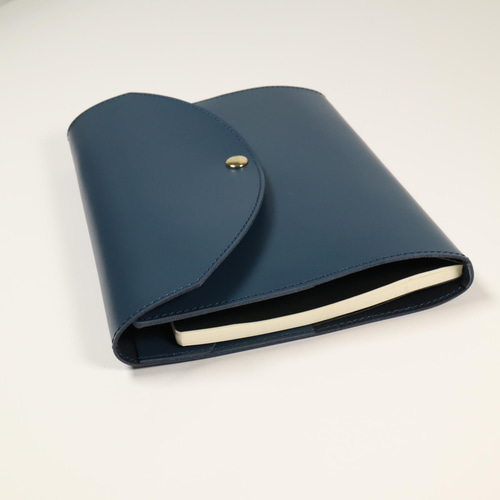 A5 牛革 可愛い 手帳カバー フラップ型 ネイビーブルー 手帳カバー