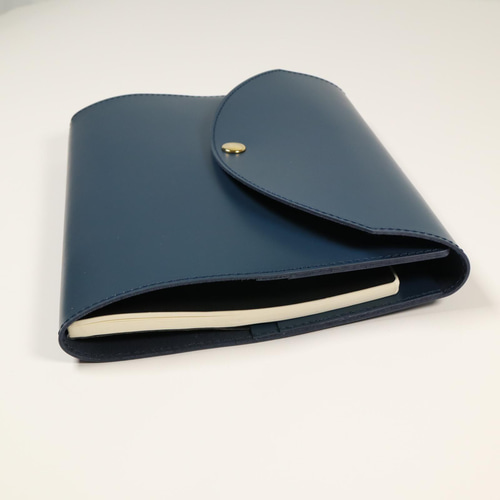 A5 牛革 可愛い 手帳カバー フラップ型 ネイビーブルー 手帳カバー