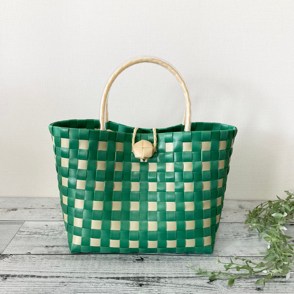 即納】プラカゴバッグ Mサイズ グリーン プラカゴ プラかごバッグ pp