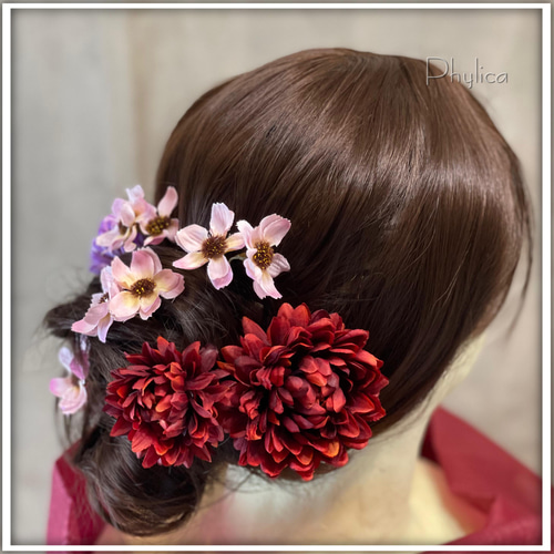 赤 布花 ヘアアクセサリー ヘッドドレス 髪飾り 七五三 成人式