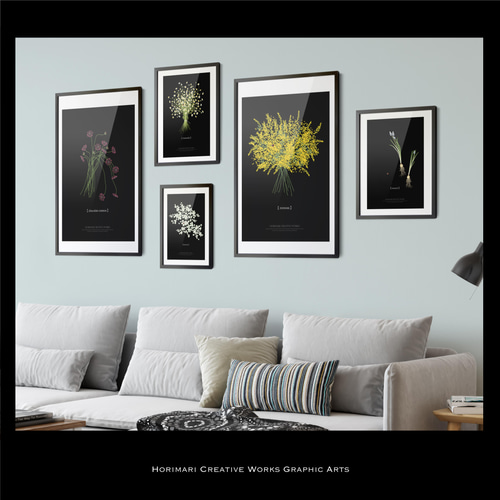 大人っぽいミモザのブーケ】黒背景 インテリア アートポスター Étape76