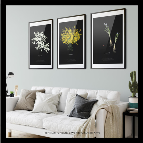 大人っぽいミモザのブーケ】黒背景 インテリア アートポスター Étape76