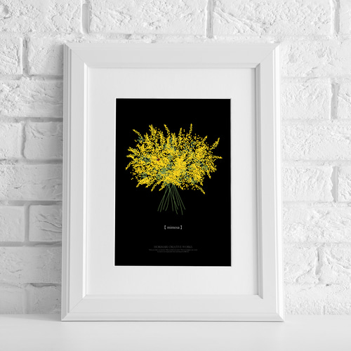 大人っぽいミモザのブーケ】黒背景 インテリア アートポスター Étape76