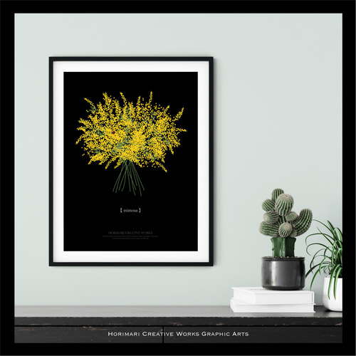 大人っぽいミモザのブーケ】黒背景 インテリア アートポスター Étape76